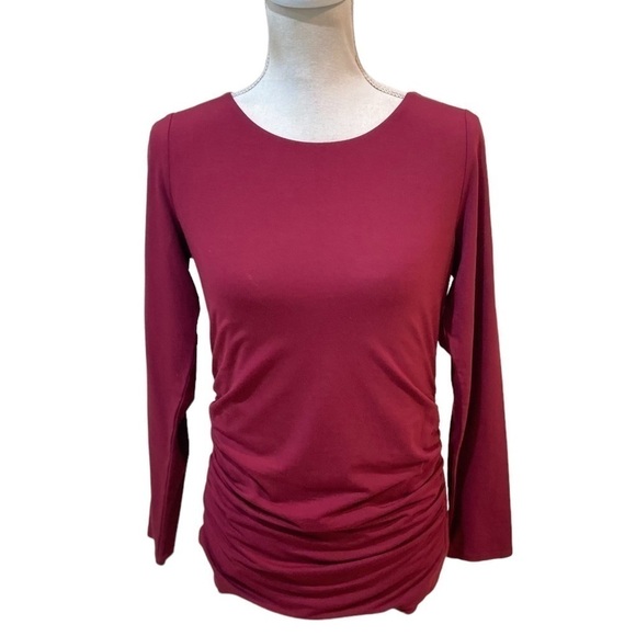 Talbots burgundy crew neck ruched draped long sleeve stretch top size small - Picture 1 of 11